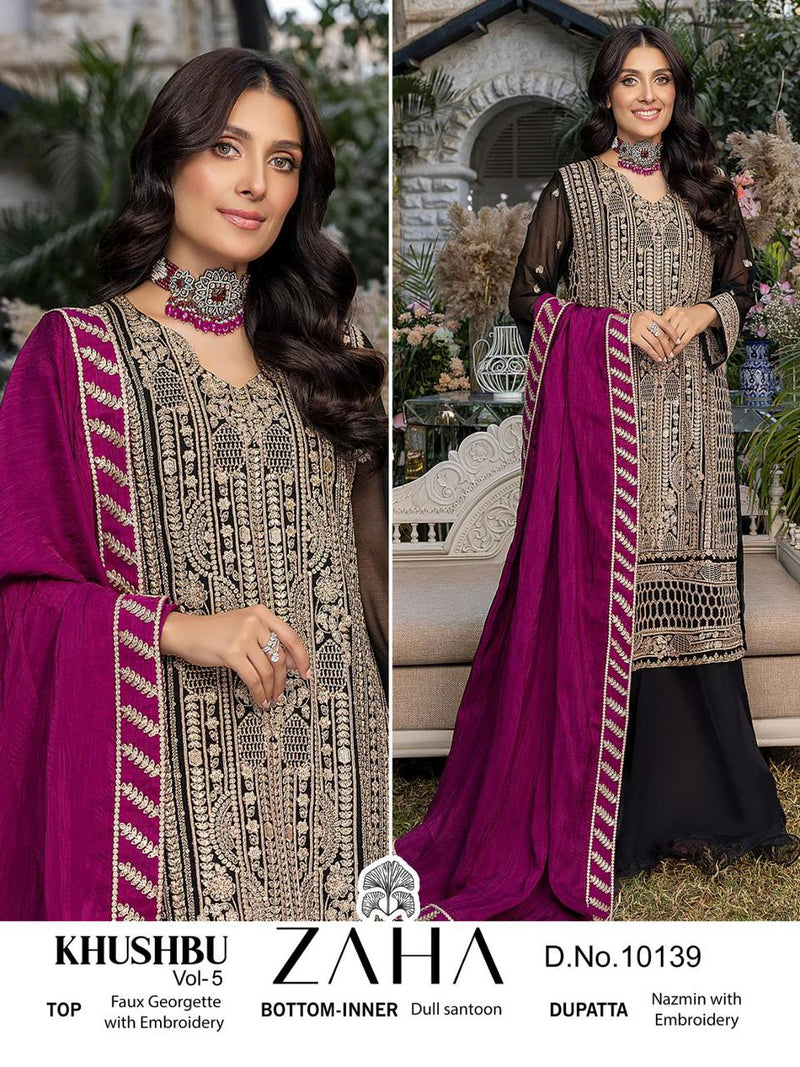 ZAHA KHUSHBU -VOL-5-10139 GEORGETTE HEAVY EMBROIDERED PARTY WEAR PAKISTANI SUIT SINGLES
