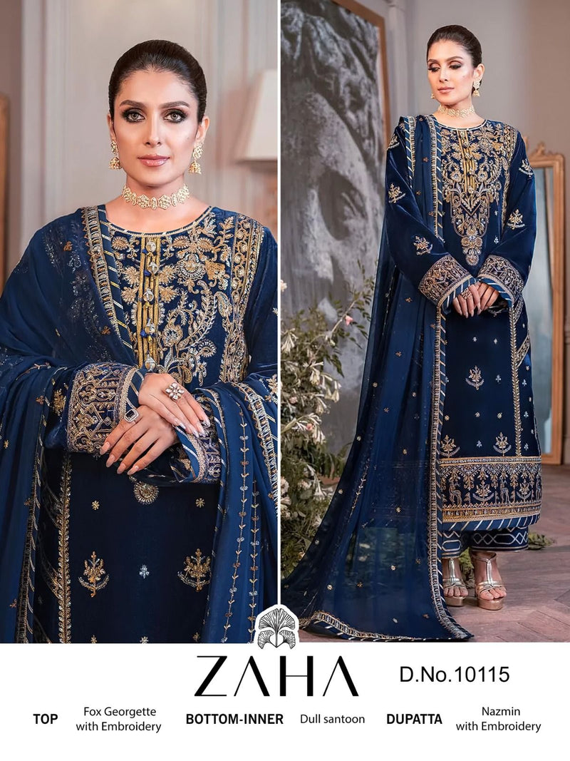 ZAHA AAEESHA-VOL-1-10115 GEORGETTE HEAVY EMBROIDERED PARTY WEAR PAKISTANI SUIT SINGLES