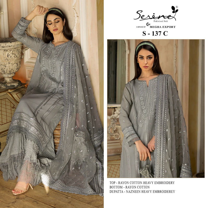 SERINE S-137-C RAYON COTTON HEAVY EMBROIDERED STYLISH DESIGNER PARTY WEAR PAKISTANI SUIT SPEICAL EID COLLETIONS SINGLES