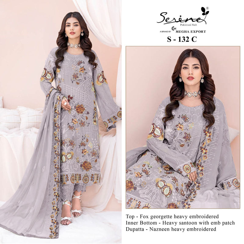 SERINE S-132-C GEORGETTE HEAVY EMBROIDERED STYLISH DESIGNER PARTY WEAR PAKISTANI SUIT SPEICAL EID COLLETIONS SINGLES