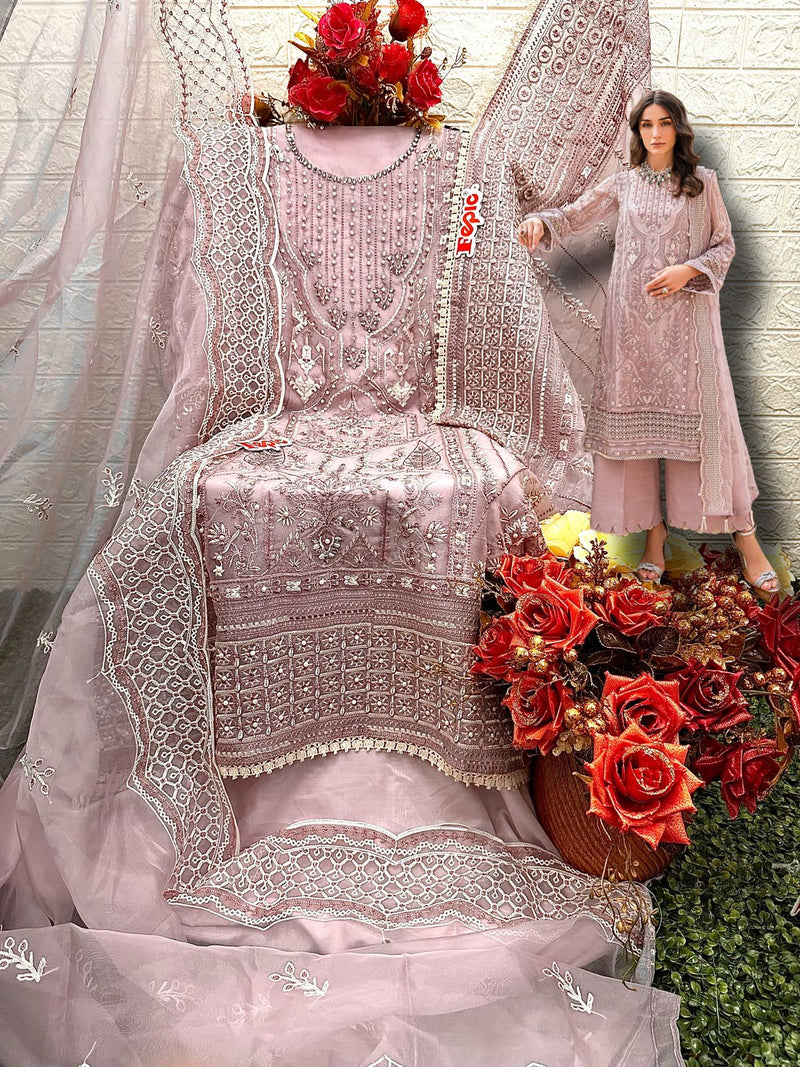 FEPIC ROSEMEEN C 1541 ORGANZA EMBROIDERY HAND WORK STYLISH DESIGNER PARTY WEAR PAKISTANI SUIT SPEICAL EID COLLETIONS SINGLES