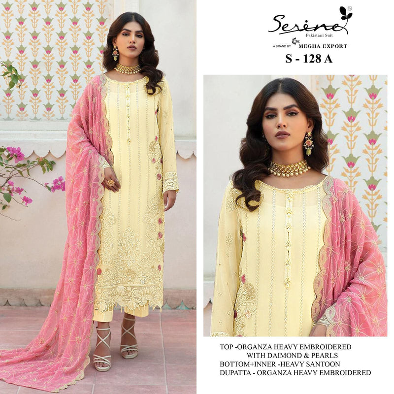 SERINE S-128-A ORGANZA HEAVY EMBROIDERED STYLISH DESIGNER PARTY WEAR PAKISTANI SUIT SPEICAL EID COLLETIONS SINGLES