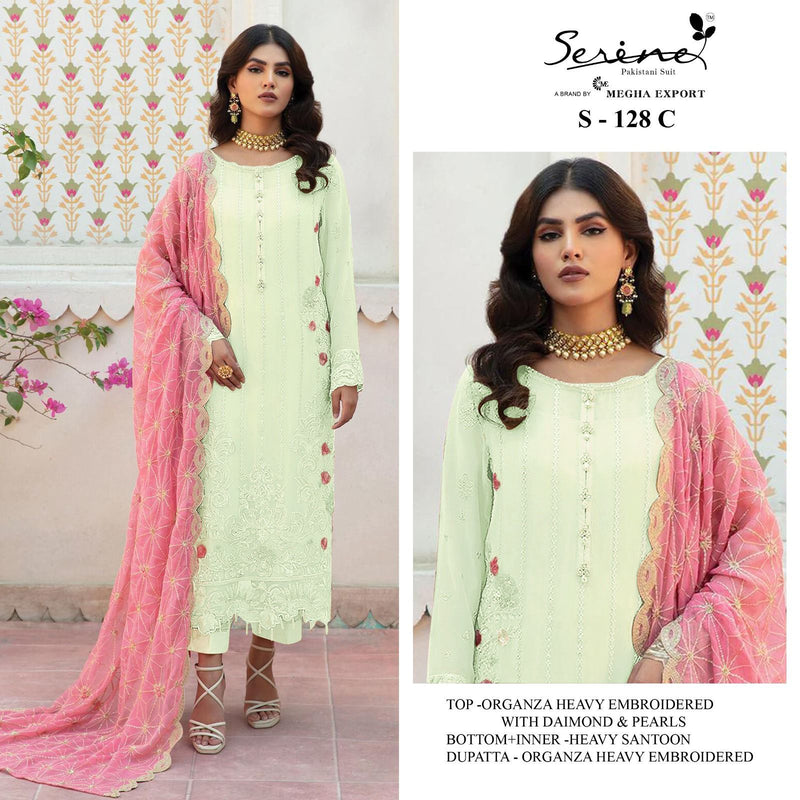 SERINE S-128-C ORGANZA HEAVY EMBROIDERED STYLISH DESIGNER PARTY WEAR PAKISTANI SUIT SPEICAL EID COLLETIONS SINGLES