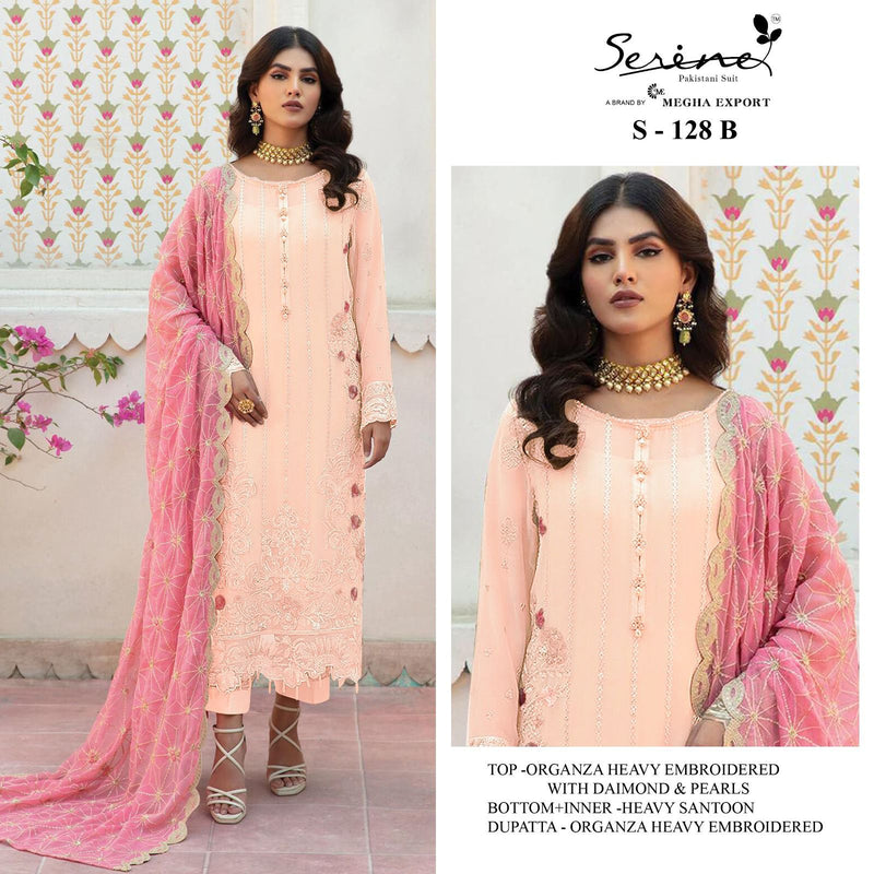 SERINE S-128-B ORGANZA HEAVY EMBROIDERED STYLISH DESIGNER PARTY WEAR PAKISTANI SUIT SPEICAL EID COLLETIONS SINGLES