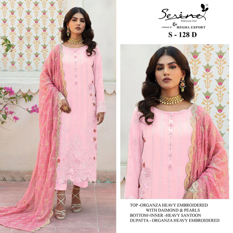 SERINE S-128-D ORGANZA HEAVY EMBROIDERED STYLISH DESIGNER PARTY WEAR PAKISTANI SUIT SPEICAL EID COLLETIONS SINGLES