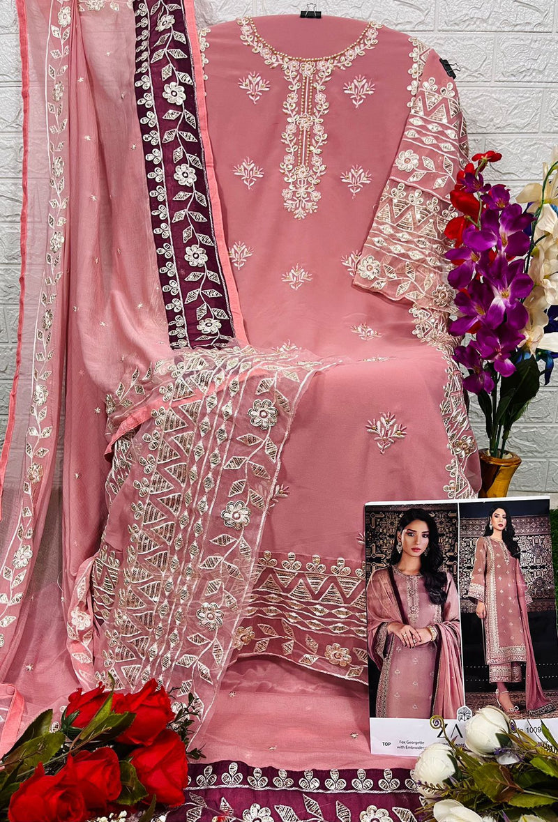 ZAHA -10098 GEORGETTE HEAVY EMBROIDERED PARTY WEAR PAKISTANI SUIT SINGLES