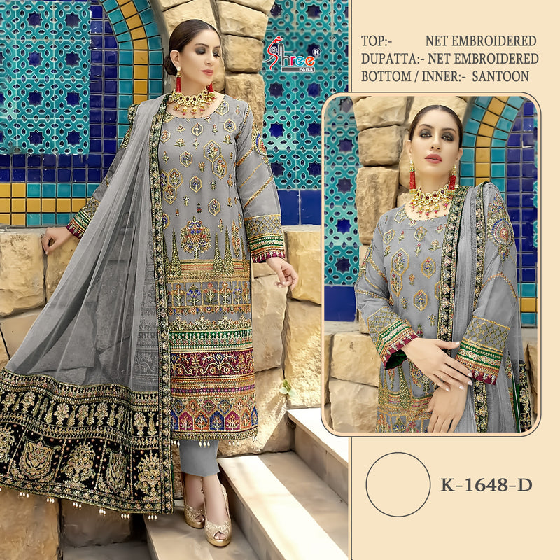 SHREE FABS-K-1648-D NETT-WITH EMBROIDERY WITH FANCY DESIGN WEDDING WEAR PARTY WEAR PAKISTANI SUIT SPEICAL EID COLLETIONS SINGLES