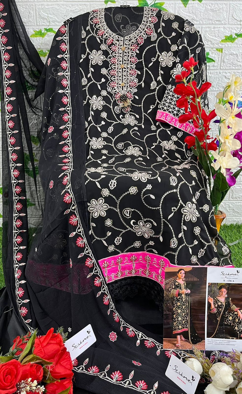 SERINE S-136 A GEORGETTE  HEAVY EMBROIDERED STYLISH DESIGNER PARTY WEAR PAKISTANI SUIT SPEICAL EID COLLETIONS SINGLES