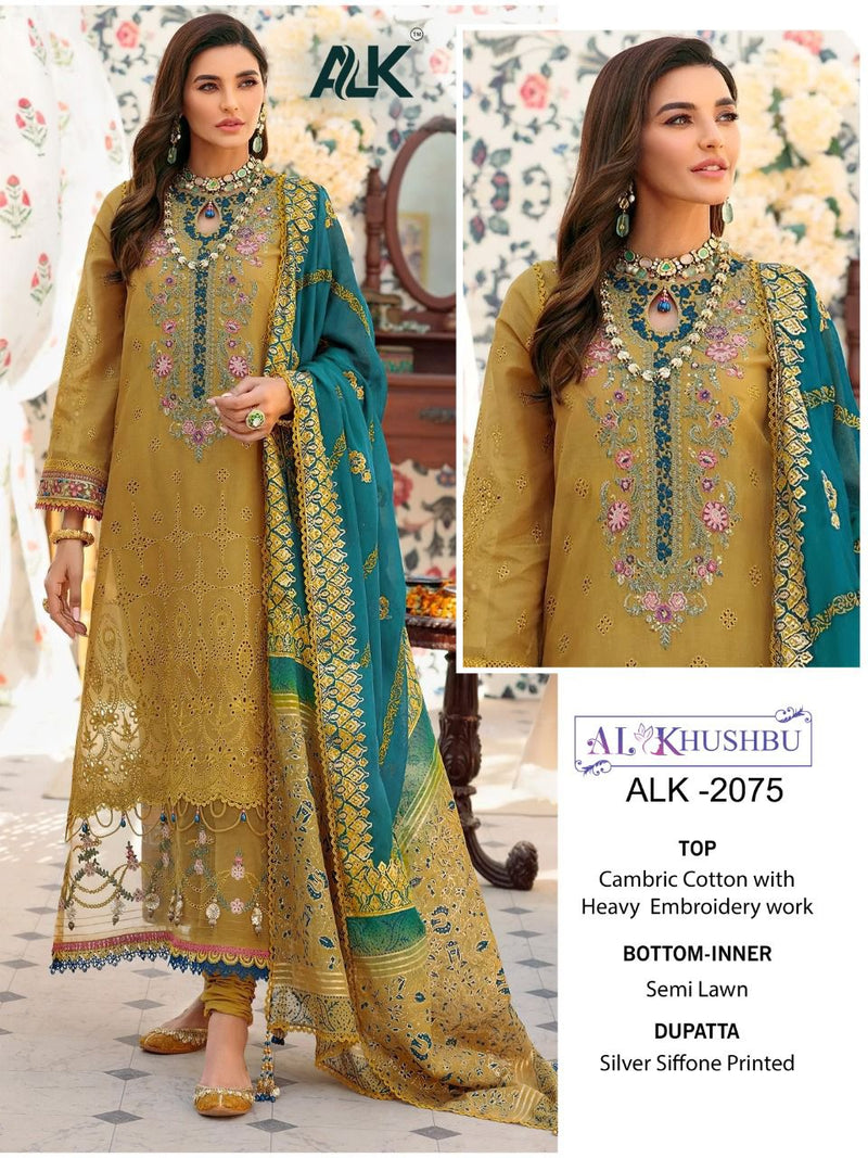AL KHUSHBU D NO 2075 COTTON HEAVY EMBROIDERY WORK WEEDING AND PARTY WERE SALWAR SUIT