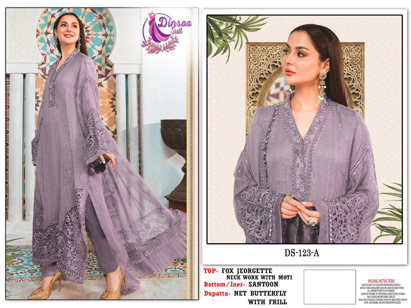 DINSAA SUIT D NO 123 A GEORGETTE WITH HEAVY EMBROIDERY STYLISH DESIGNER PARTY WEAR SALWAR SUIT