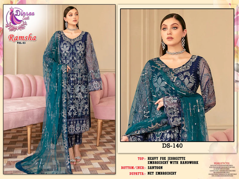 DINSAA SUIT D NO 140 GEORGETTE WITH HEAVY EMBROIDERY WORK STYLISH DESIGNER WEDDING WEAR PAKISTANI SUIT