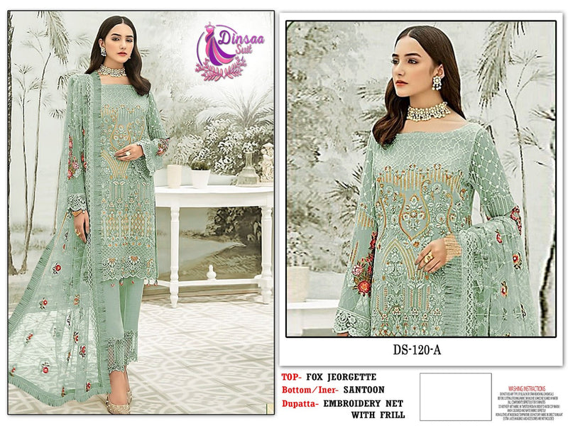 DINSAA D NO 120 A FOX GEORGETTE WITH HEAVY EMBROIDERY STYLISH DSIGNER PAKISTANI SALWAR KAMEEZ