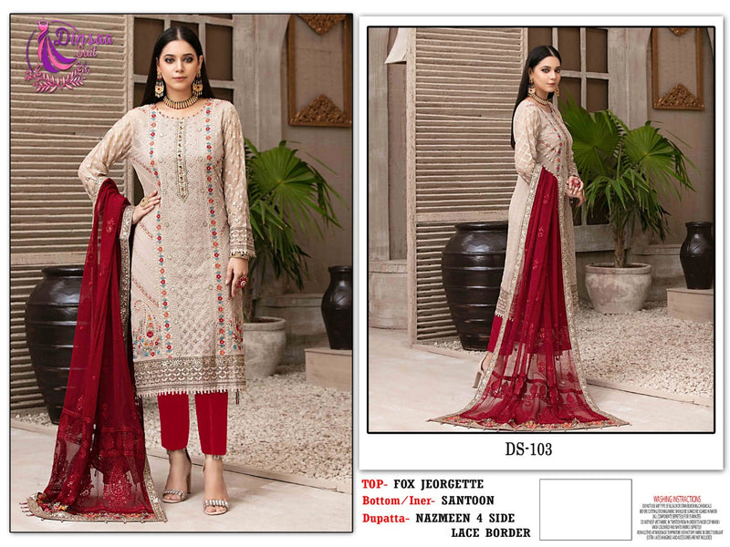 DINSAA SUIT D NO DS 103 GEORGETTE WITH HEAVY EMBROIDERY WORK STYLISH DESIGNER PAKISTANI SALWAR SUIT