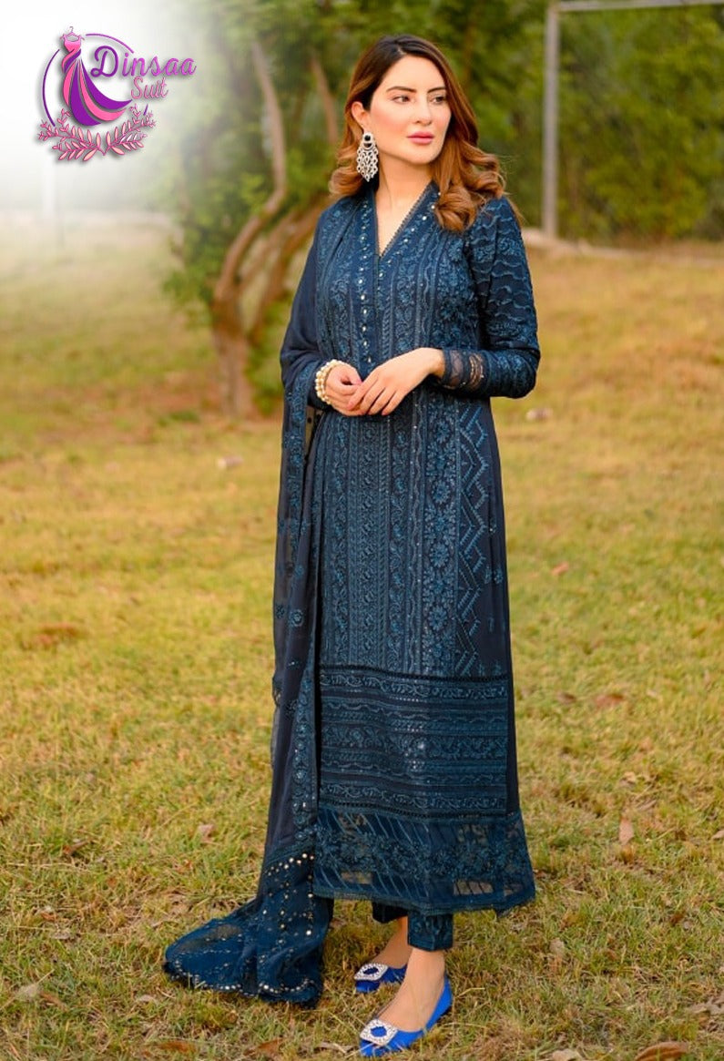 DINSAA D NO 129 GEORGETTE WITH HEAVY EMBROIDERY WORK CASUAL WEAR PAKISTANI SUIT