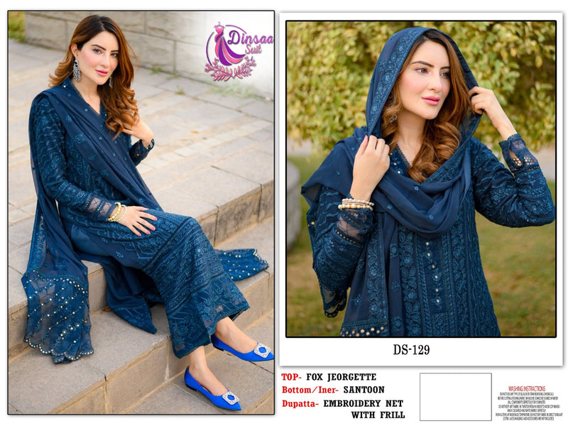 DINSAA D NO 129 GEORGETTE WITH HEAVY EMBROIDERY WORK CASUAL WEAR PAKISTANI SUIT