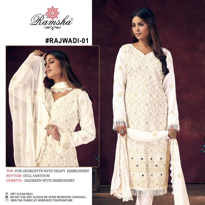 RAMSHA D NO RAJWADI 1 GEORGETTE HEAVY EMBROIDERY WITH PARTY WERE SUIT