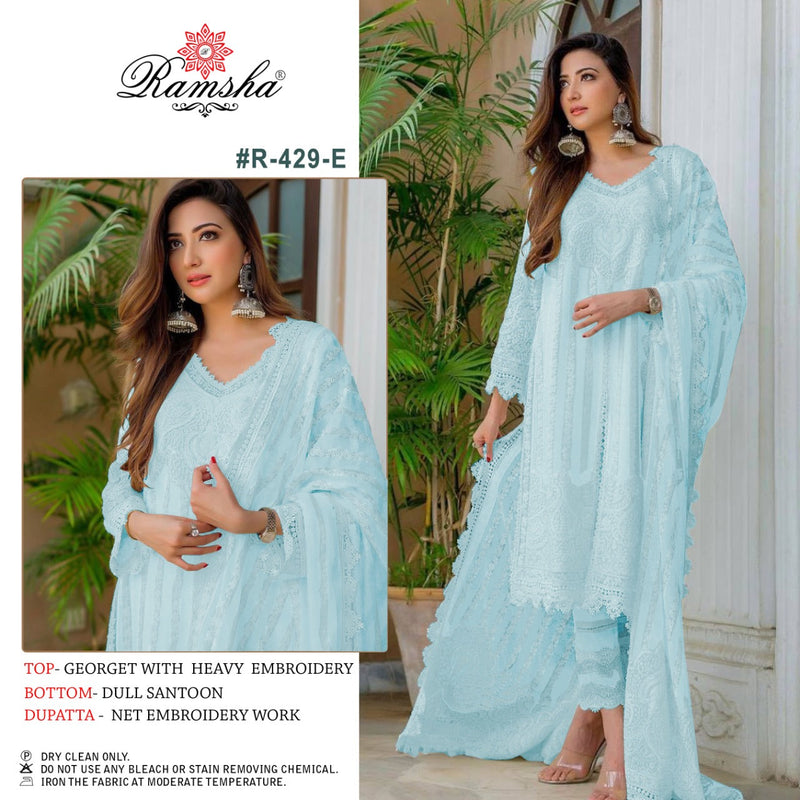 RAMSHA D NO R-429 E GEORGETTE WITH NET EMBROIDERY WORK STYLISH DESIGNER SALWAR KAMEEZ