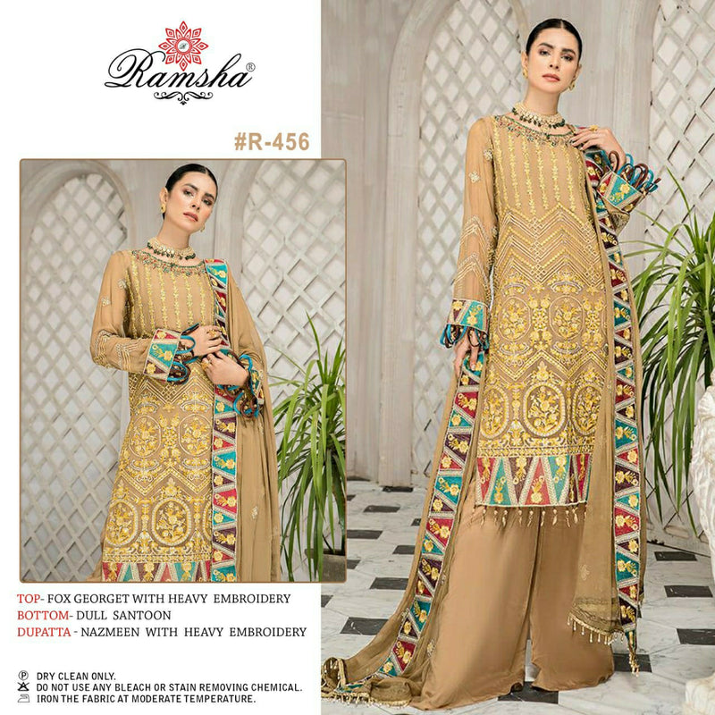 RAMSHA D NO R 456 GEORGETTE WITH HEAVY EMBROIDERY STYLISH DESIGNER PAKISTANI SALWAR SUIT