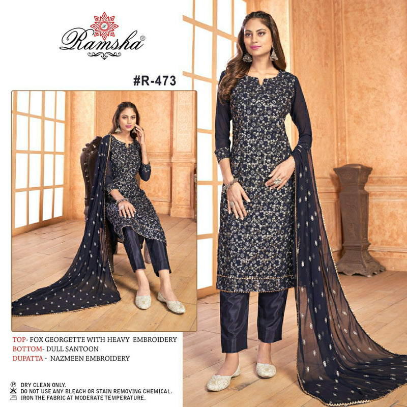 RAMSHA R 473 GEORGETTE FESTIVE LOOK SALWAR SUIT SINGLE