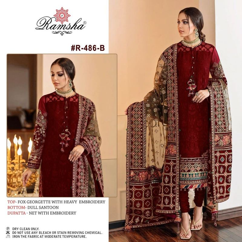 RAMSHA SUIT R-486 B GEORGETTE WITH HEAVY EMBROIDERY WORK STYLISH DESIGNER SALWAR SUIT