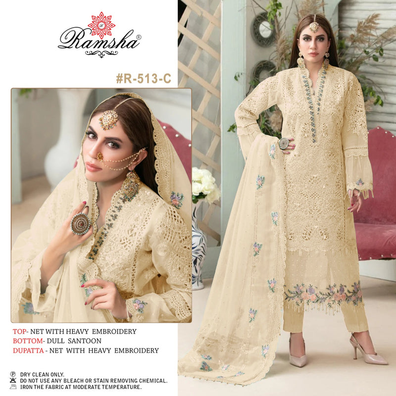 RAMSHA R 513 C NET WITH HEAVY EMBROIDERY PARTY WERE DESIGNER SUIT WITH PAKISTANI SUIT
