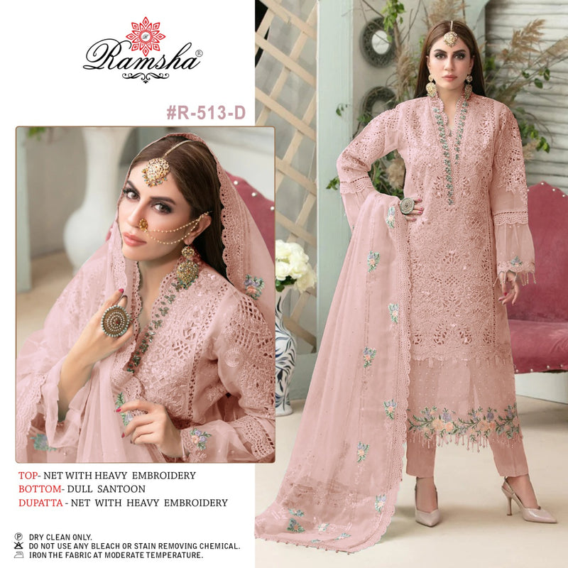 RAMSHA R 513 D NET WITH  HEAVY EMBROIDERY WITH PARTY WERE DESIGNER SUIT