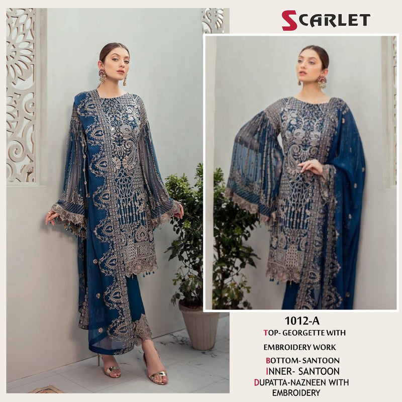 Scarlet D no 1012 A Georgette With Heavy Embroidery Work Stylish Designer Pakistani Suit