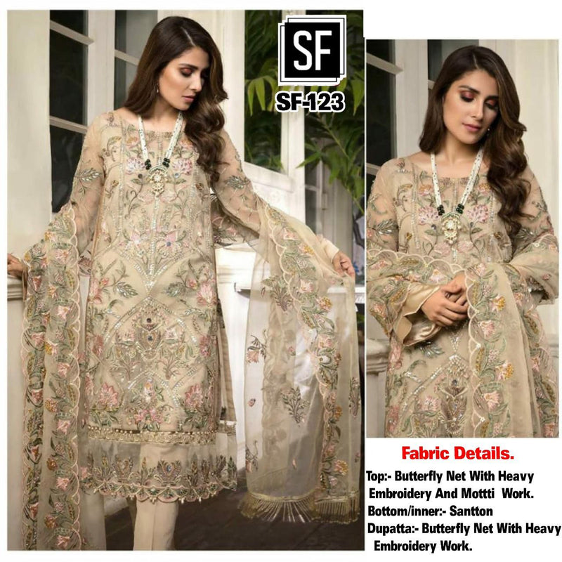 SF FASHION NET WITH HEAVY EMBROIDERY  D NO 123  STYLISH DESIGNER PAKISTANI PARTY WEAR SALWAR SUIT