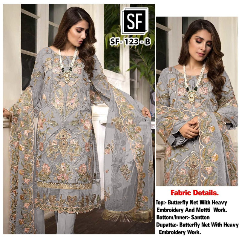 SF FASHION NET WITH HEAVY EMBROIDERY  D NO 123 B STYLISH DESIGNER PAKISTANI PARTY WEAR SALWAR SUIT