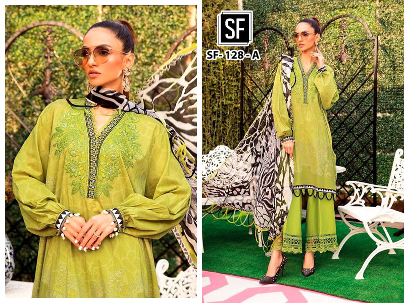 SF FASHION D NO 128 A CAMBRIC COTTON WITH HEAVY EMBROIDERY BEST DESIGNER CASUAL WEAR PAKISTANI SUIT