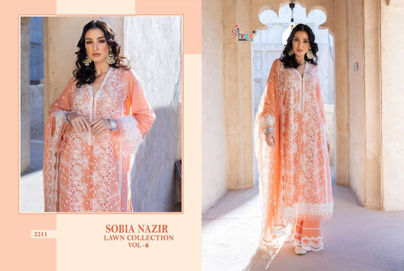 SHREE FEB SOBIYA NAZIR LAWN VOL 6 DNO 2211 COTTON STYLISH DESIGNER PURE COTTON SALWAR SUIT