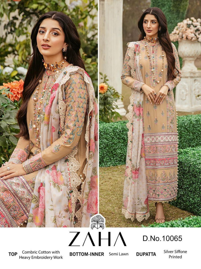 ZAHA D NO 10065 PURE CAMBRIC COTTON WITH HEAVY EMBROIDERY STYLISH DESIGNER PAKISTANI SALWAR SUIT