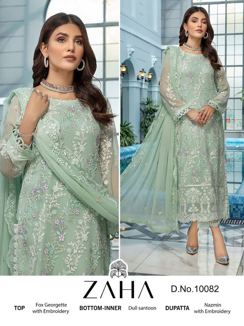 ZAHA D NO 10082 GEORGETTE WITH HEAVY EMBROIDERY WORK STYLISH DESIGNER PARTY WEAR PAKISTANI SUIT